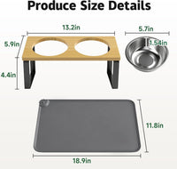 Elevated Tilted Cat Food Bowls with Mat - Natural-vine - image 4