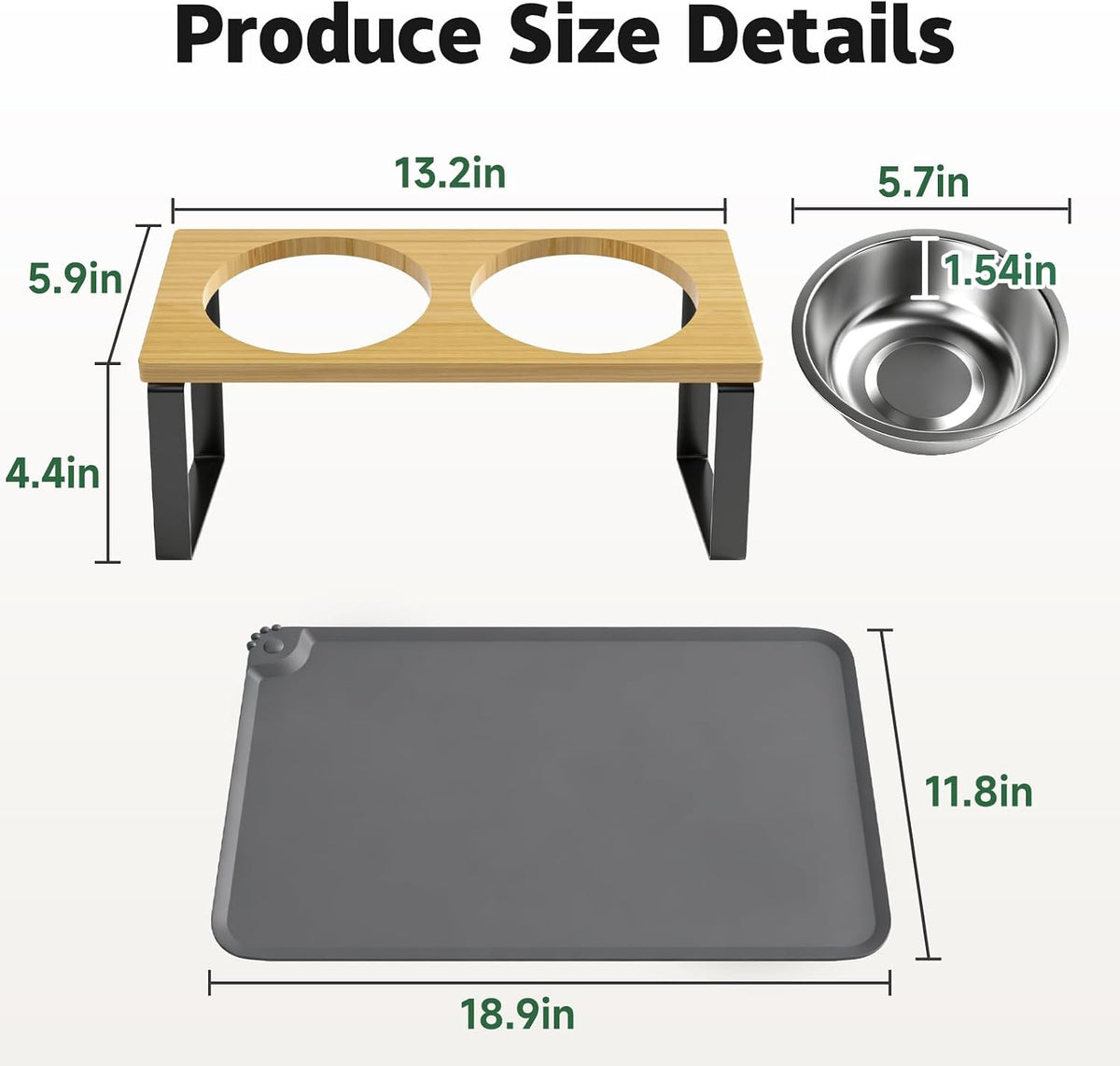 Elevated Tilted Cat Food Bowls with Mat - Natural-vine - image 4