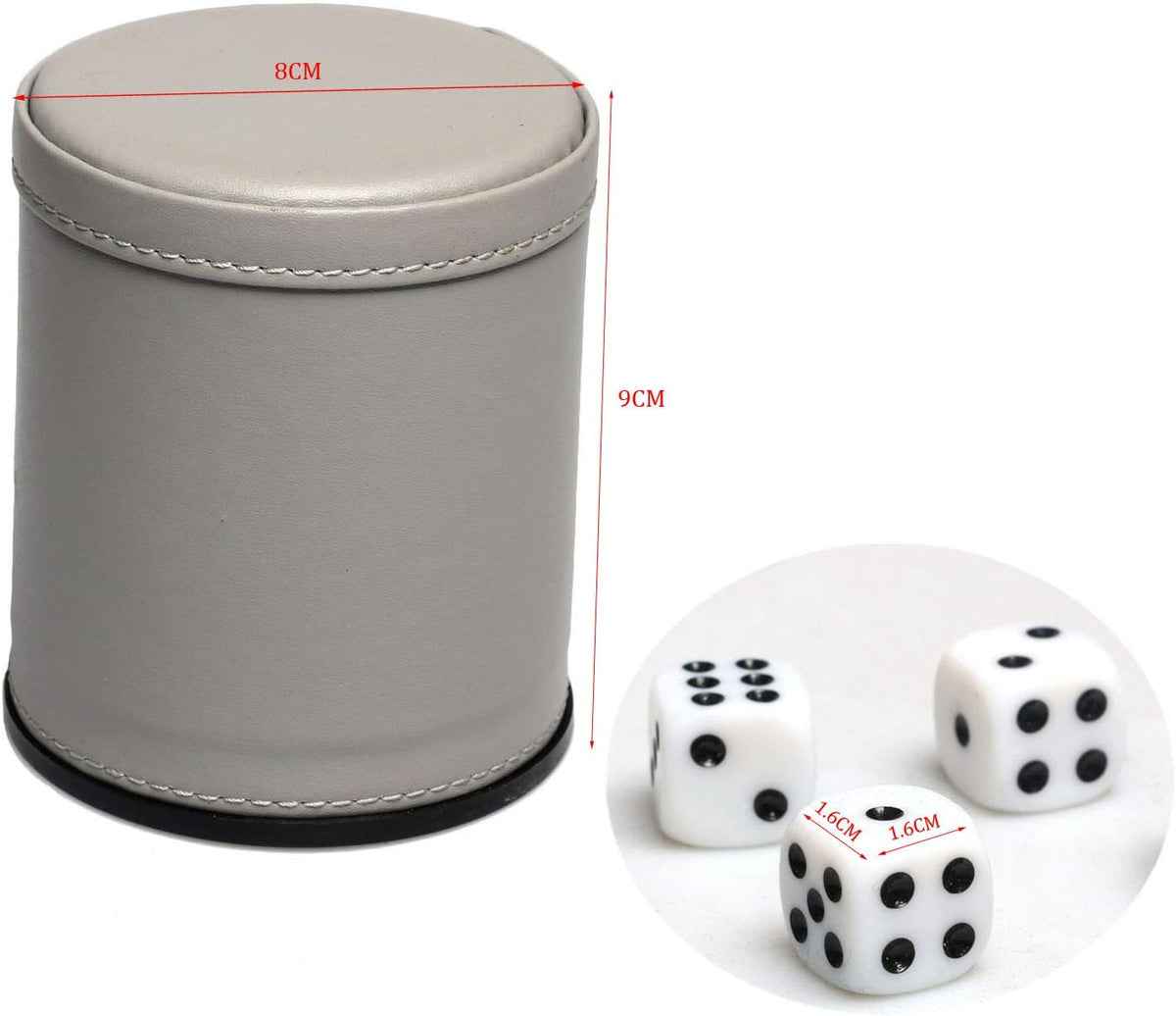 Felt Lined PU Leather Dice Cup Set with 6 Dot Dices – Fun for Kids & Family - Lakeblue - image 2