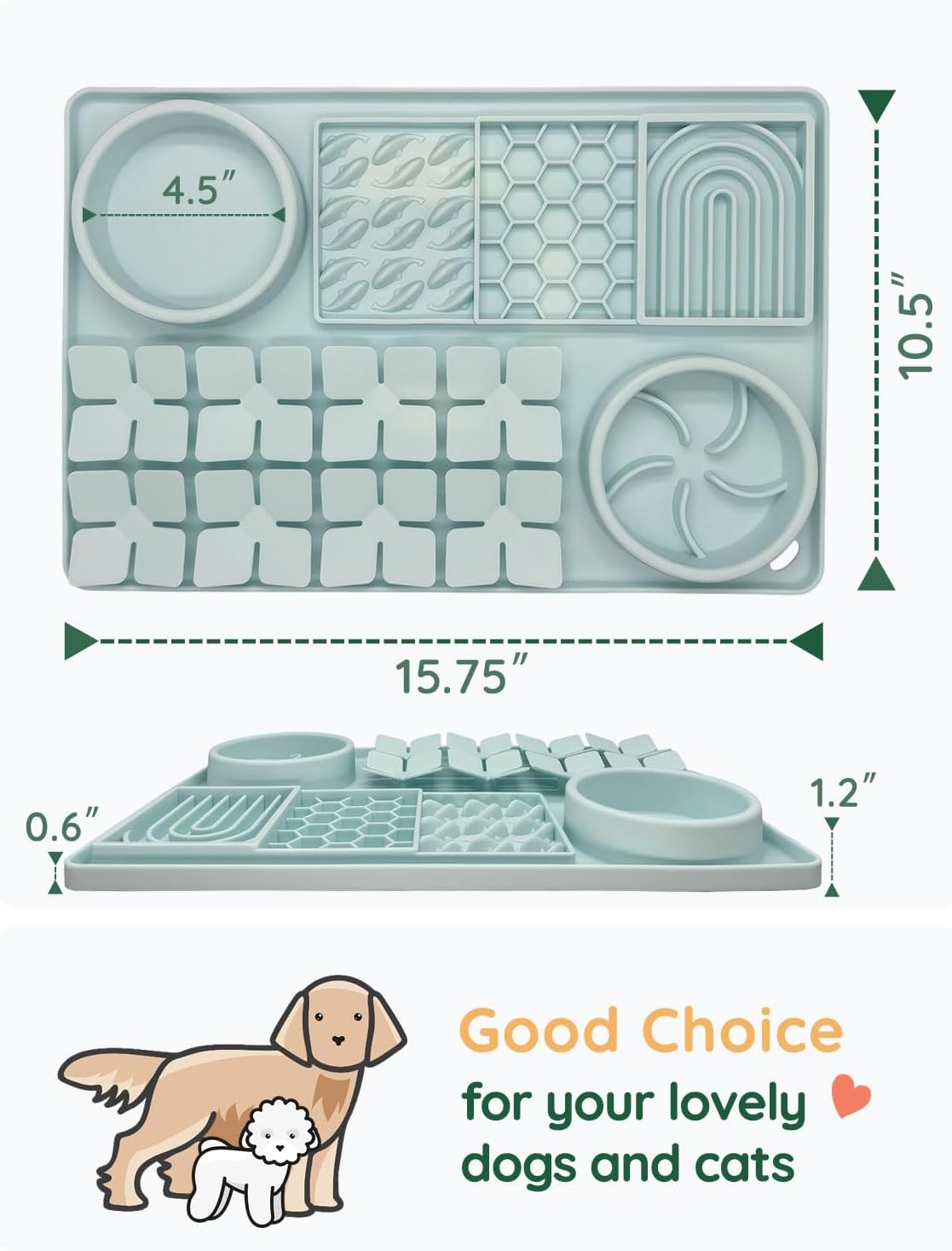 Slow Feeder Bowl, Silicone Lick Mat with Suction Cups for Dog Cat, Snuffle Mat for Pet Smell - Mint Green / Honeycomb 4in1 - image 2