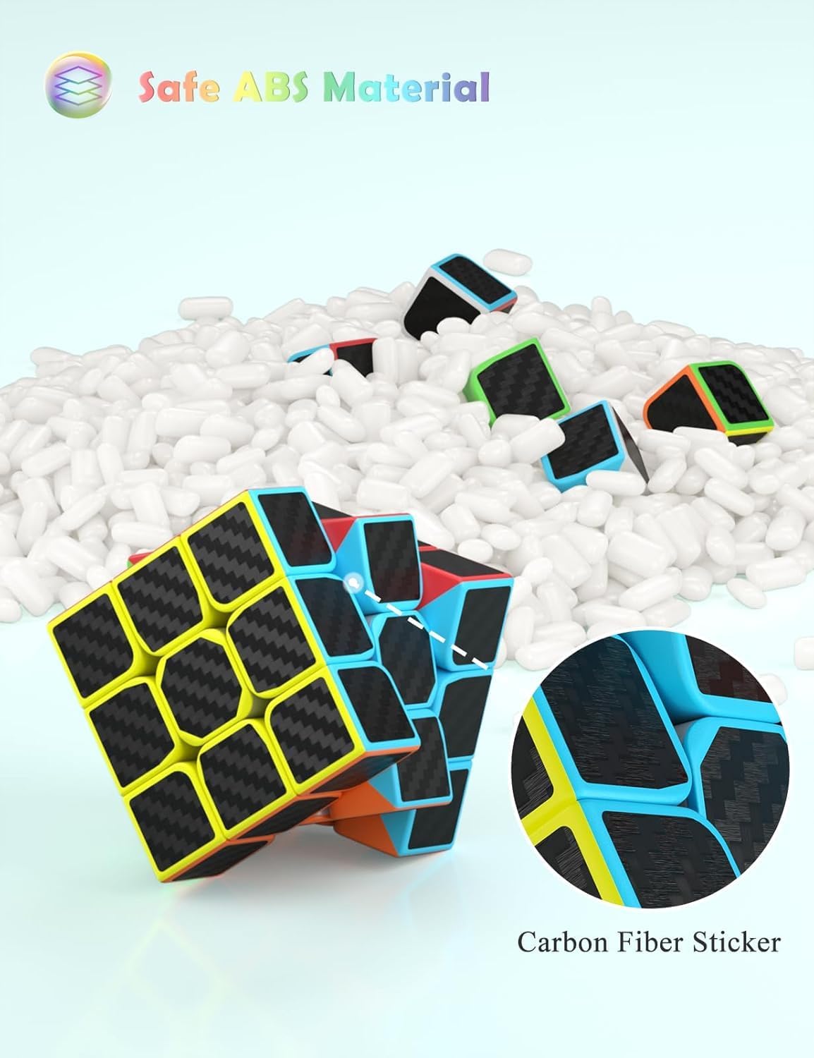 Speed Cube Set, ROXENDA 2x2 3x3 4x4 5x5 Skew Megaminx Pyramid Cube Bundle – Fun for Kids & Family - 4 Pack Carbon Fiber - image 3
