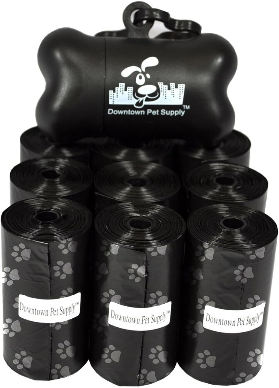 Downtown Pet Supply Poop Bags for Dogs with Dispenser - 220 Count (Pack of 1) / Black with Paw Prints