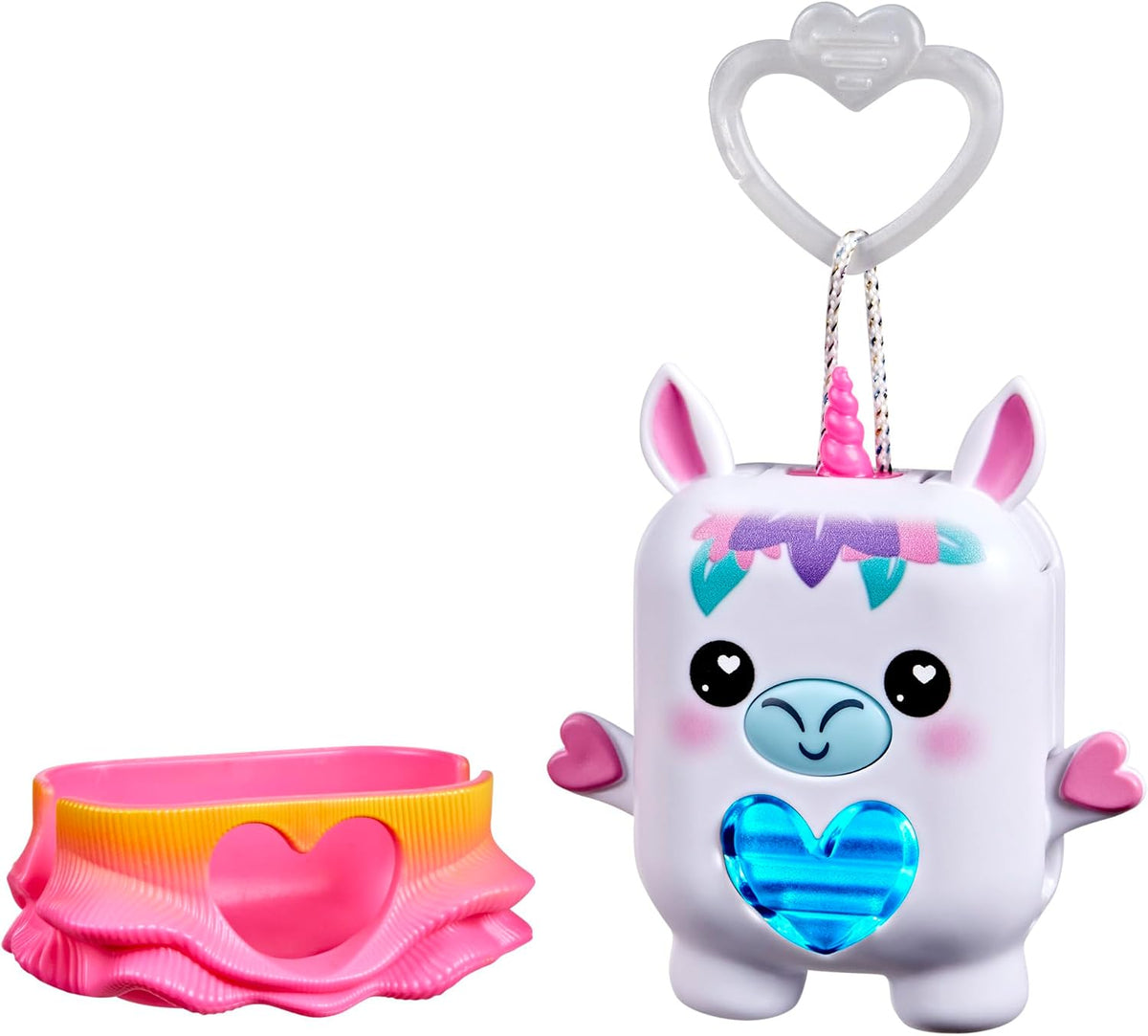 Nano-MALS Meadowmist the unicorn electronic pet toy in pink and yellow dress with keychain