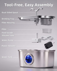 3.2L/108oz Stainless Steel Cat Water Fountain Pet Fountain – Essentials for Cats - Fountain+3 Filters +3 Sponges - image 4