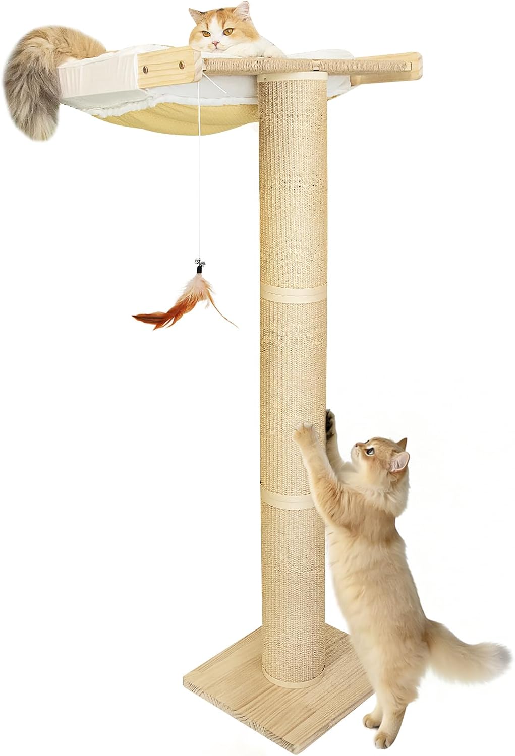 46" Tall Cat Scratching Post with Window Perch – Essentials for Cats - White