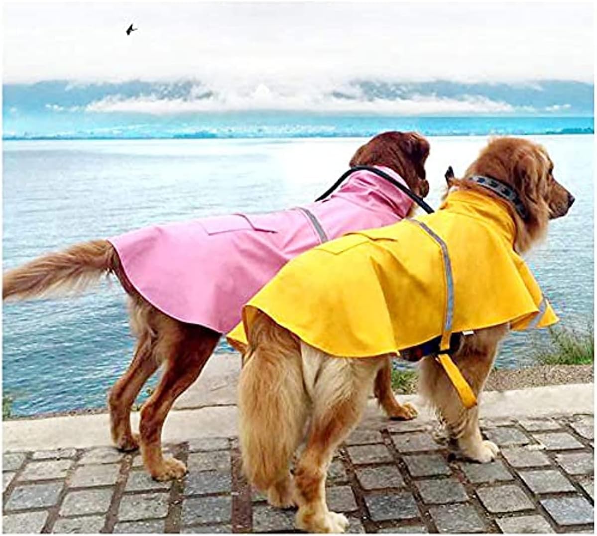 Adjustable Large Dog Raincoat with Strip Reflective - Pink / L - image 4