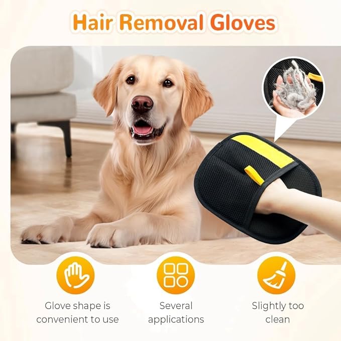 Pet Hair Remover Electrostatic Gloves, Reusable Removal Glove, Pet Hands on for Dogs, Cats & Horses Hair Fur Gentle Deshedding Mitt Massager Remover Double-Sided cat Grooming Gloves for Couch, Carpet