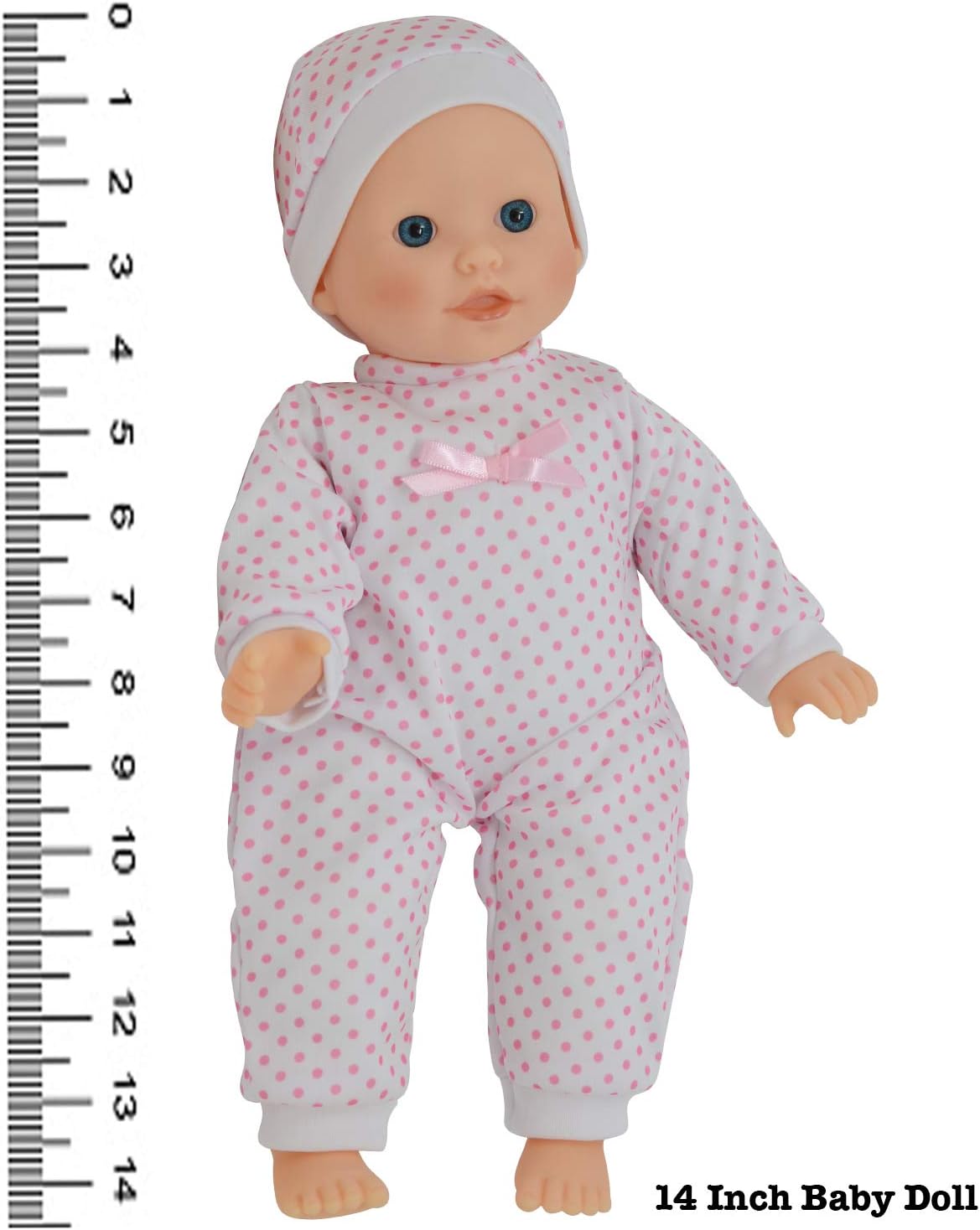 New York Doll Collection 11 inch soft body baby doll in polka dot onesie with pacifier and blanket - view 12