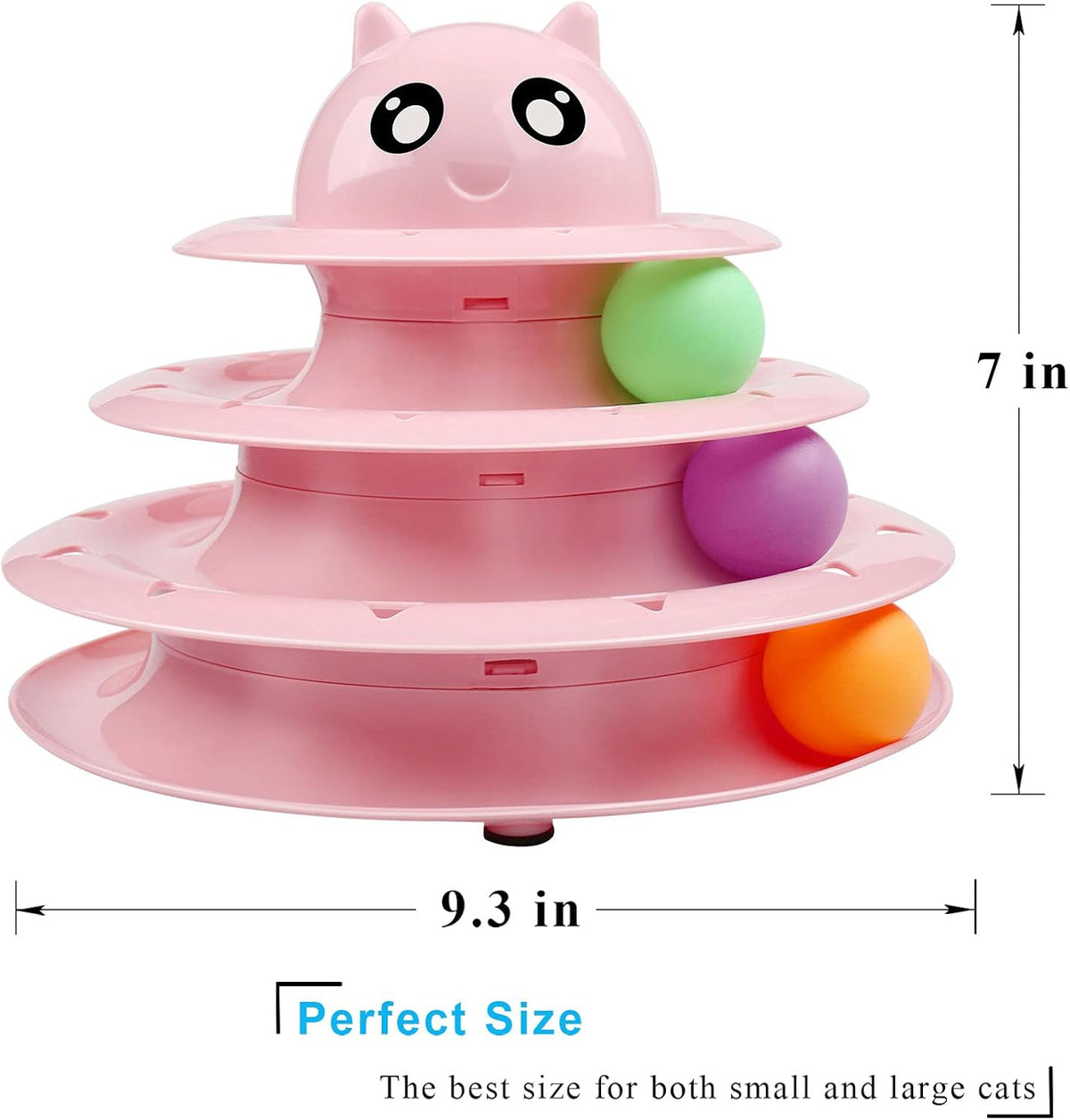 UPSKY Cat Toy Roller 3-Level Turntable Cat Toys with Six Colorful - A-Pink - image 2