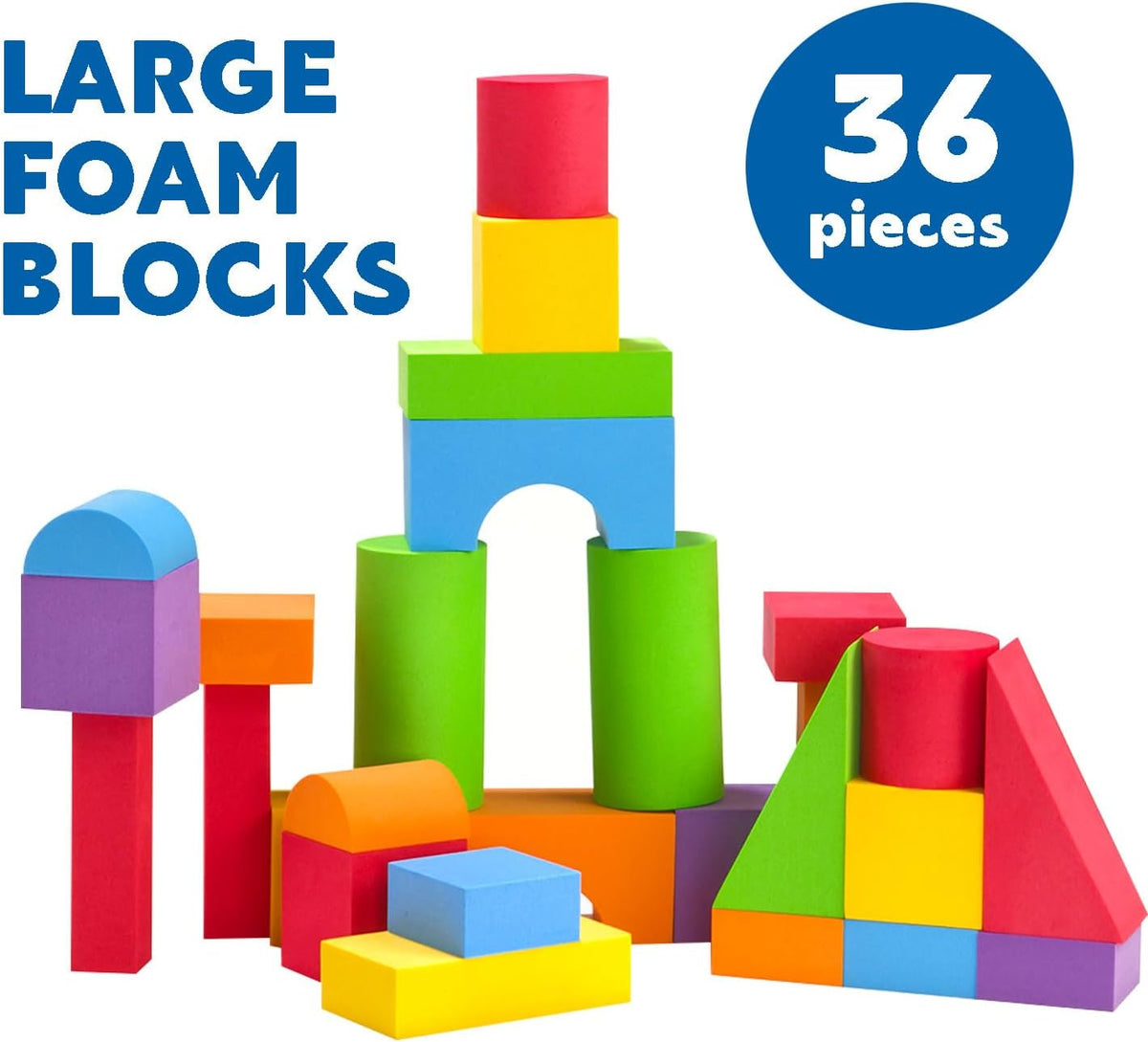 Pairez Toys 36 piece large soft foam stacking blocks for toddlers in six colors - view 6