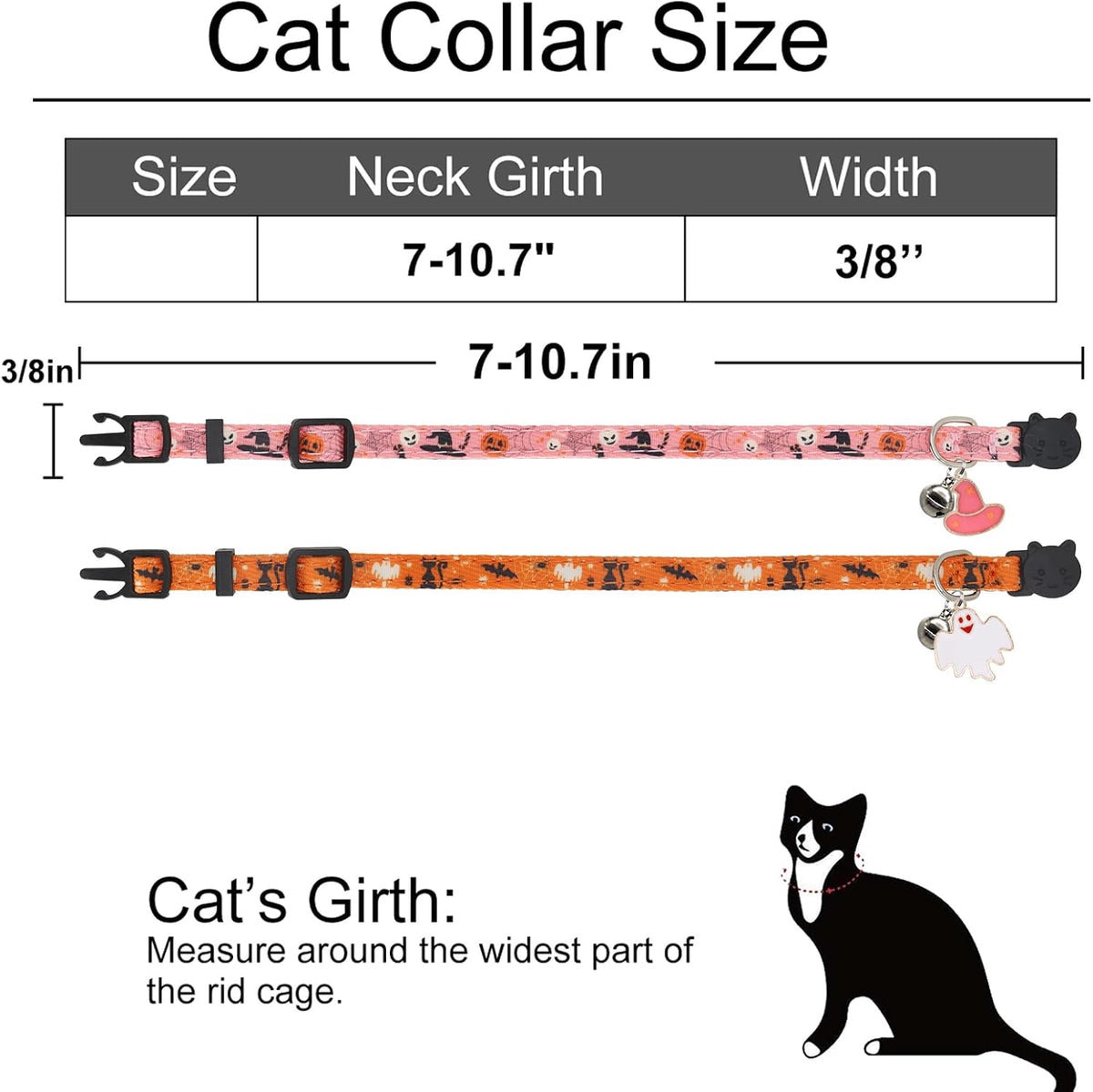 Halloween Cat Collar, Cotton 2 Pack Cat Collar with Bells - Halloween Pink / 7-11'' - image 3