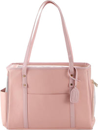 Fashion Dog Carrier Purse, Premium Leather Cat Carrier Bag, Airline Approved Soft Sided Pet Travel Tote Bag with Pockets Pink