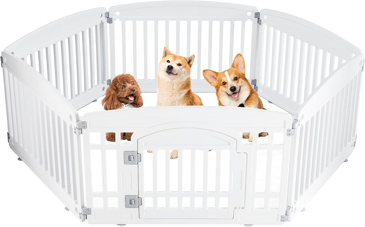 Sweetcrispy Dog Playpen, Plastic Puppy Pet Fence - White / 6 / 24 Inch