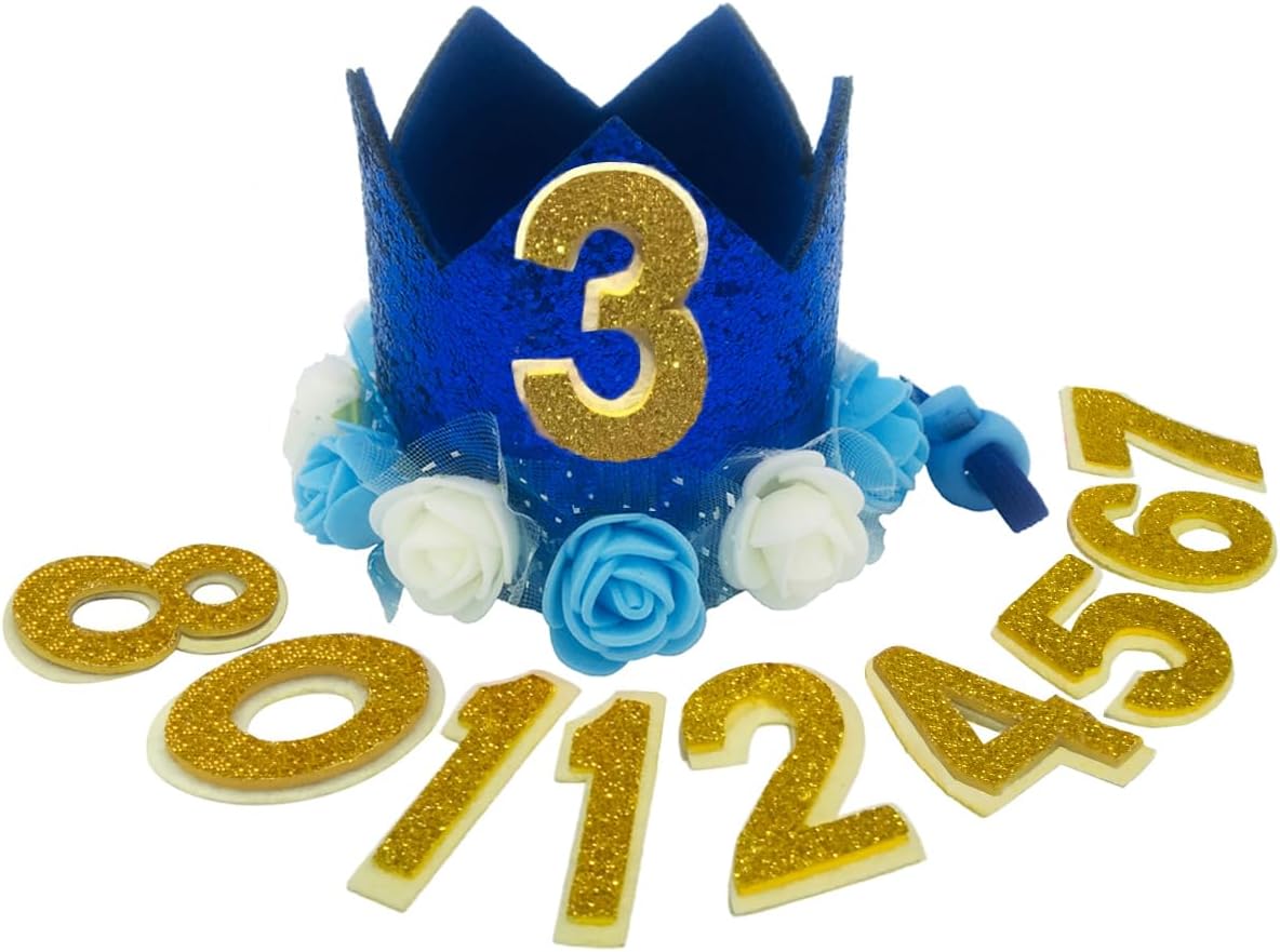 Dog Birthday Hat with Numbers, Adjustable & Reusable - Dark Blue
