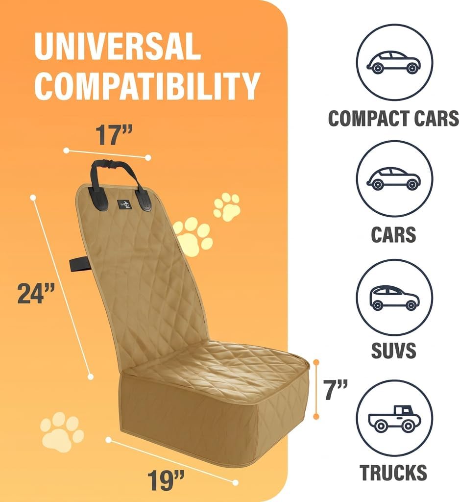 Dog Car Seat Cover, Waterproof Front Seat Protector for SUV Truck Sedan, Pet Safety Travel Comfort - Beige - image 2