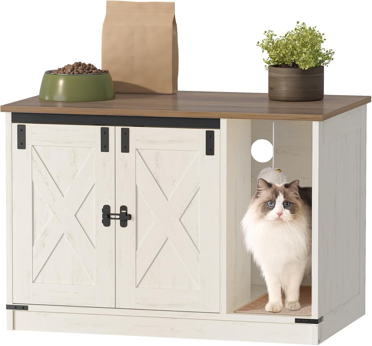 Hzuaneri Cat Litter Box Enclosure - 31.5"L x 19.7"W x 20.9"H / Rustic Brown and White