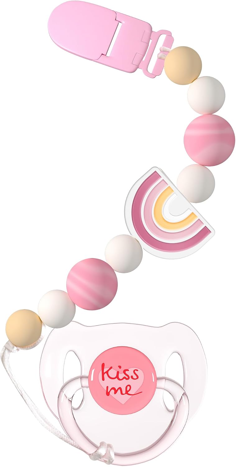 Aori Pacifier Clips for Rebron Baby Dolls Pacifier Holders Silicone - Pink Rainbow