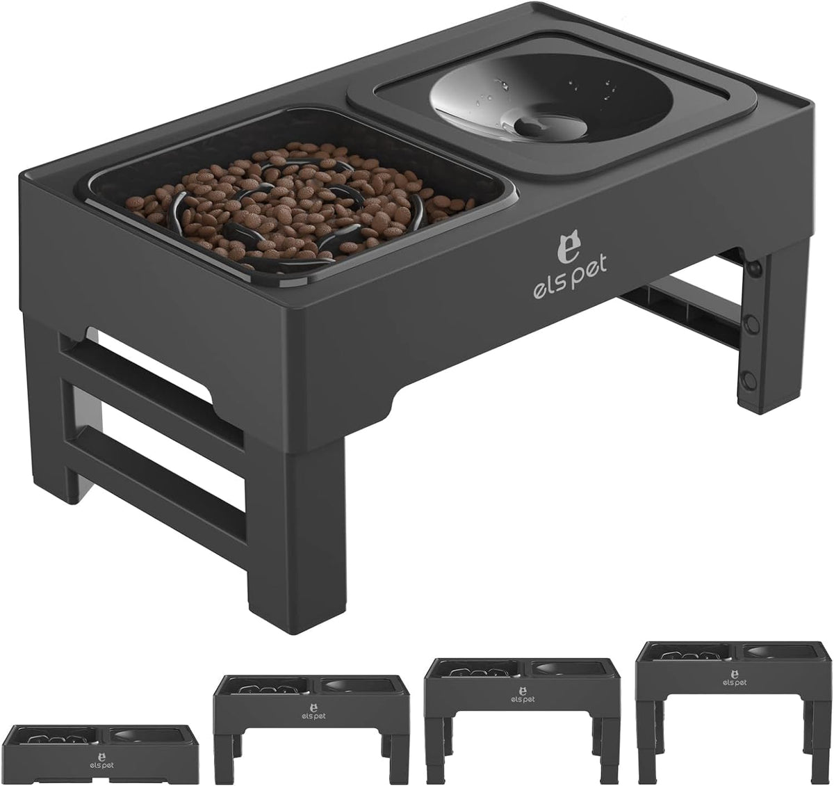 ELS PET Adjustable Elevated Dog Bowls - Stainless Steel Slow Feeder Bowl