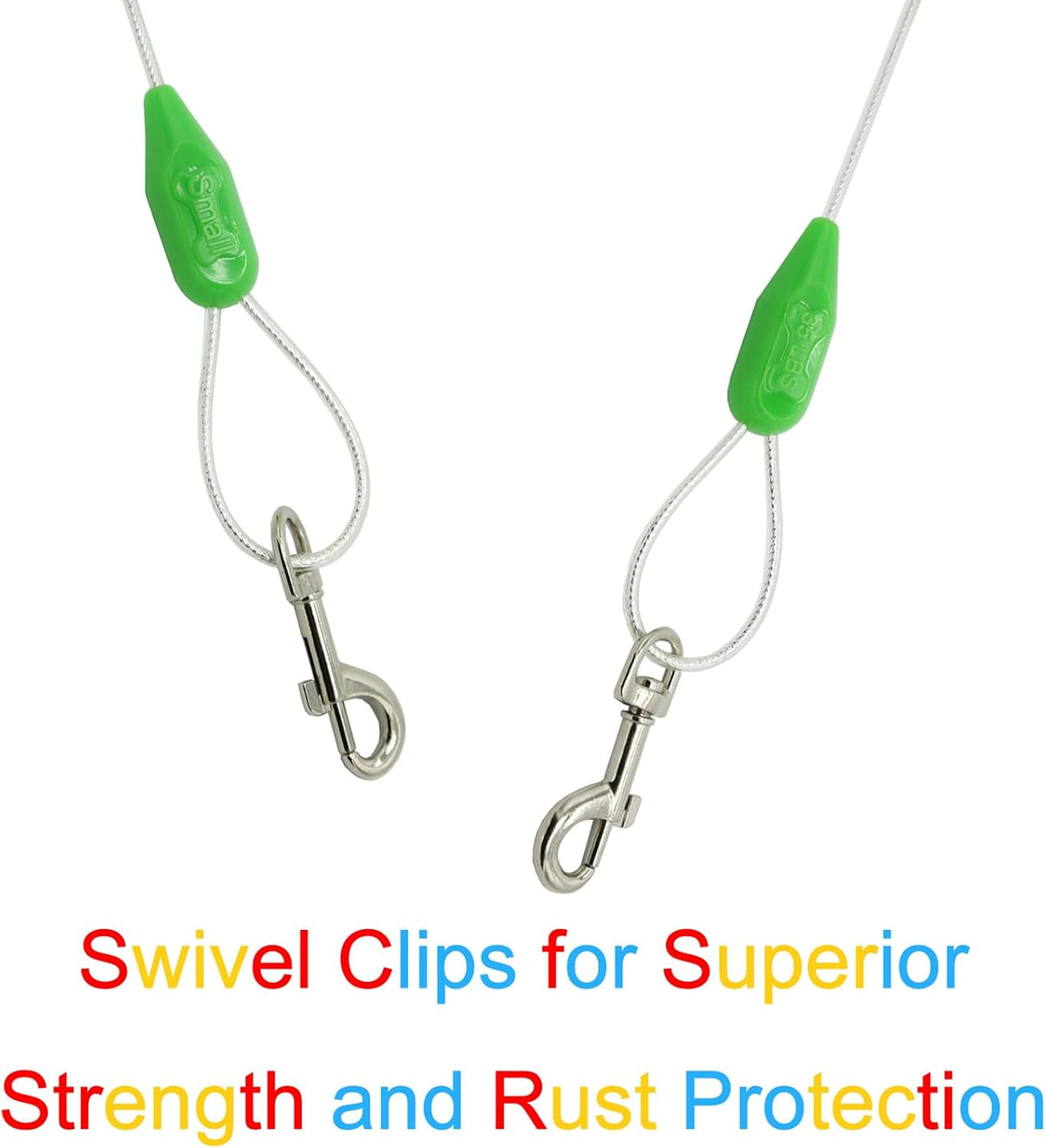 30ft Reflective Tie-Out Cable for Heavy Dogs Up to – Essentials for Dogs - 35lbs15ft / Green & Silver - image 4