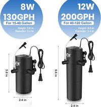 Aquarium Filter for 15-40 Gallon Tank, Submersible Fish Tank Filters with Wave-Maker Oxygenation Circulation, Adjustable Air Flow Filter for Freshwater & Saltwater (8W)