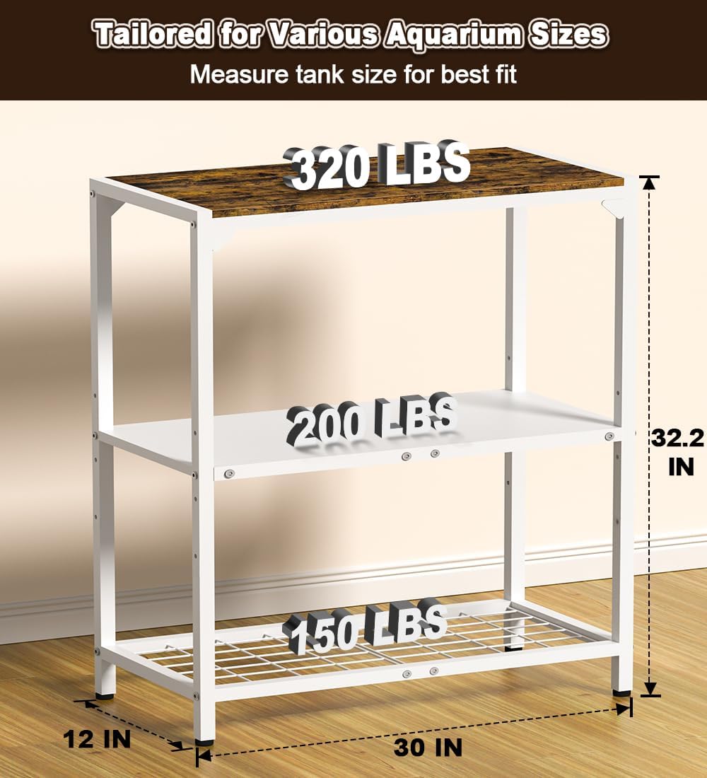 20-30 Gallon Aquarium Stand with 3-Tier Adjustable Storage Shelf – Essentials for Fish - 30 Gal White - image 2