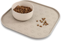 Pet Feeding Mat, Waterproof Anti-Slip Placemats for Dog Cat Bowl Silicone Pet Food Mat, Raised Edge - Beige / 11"L x 11"W