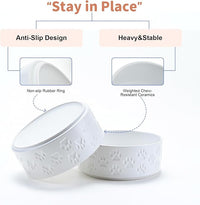 SPUNKYJUNKY Ceramic Dog Bowls 2 Pack, 8.3'' Dog Food Water Double Feeding Bowls Non-Slip for Medium to Large Sized Breed Microwave Dishwasher Safe - 60 OZ, 2pcs, Paw White