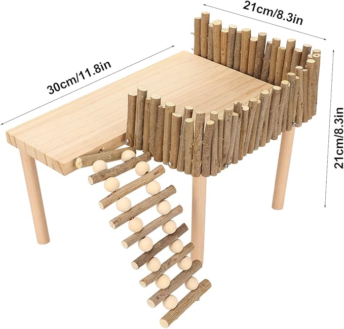 Diydeg Hamster Wooden, 2 Layer Small Hamster Stand Playground with Ladder, Hamster Climbing Toy Cage Accessories for Squirrel Gerbil Chinchilla Parrot Bird Small Animals