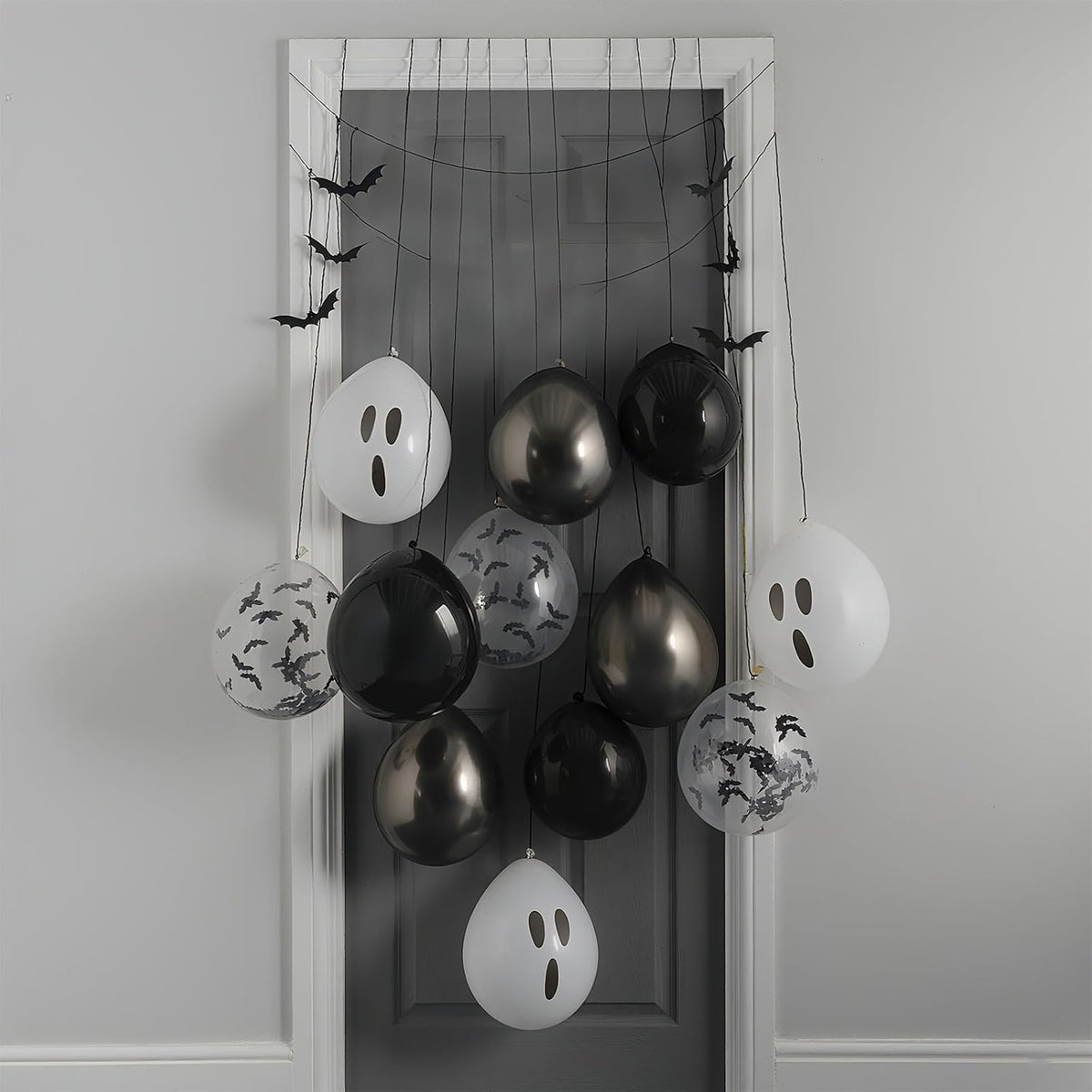 Froova black and white Halloween balloons with ghost and bat prints and bat stickers - view 27