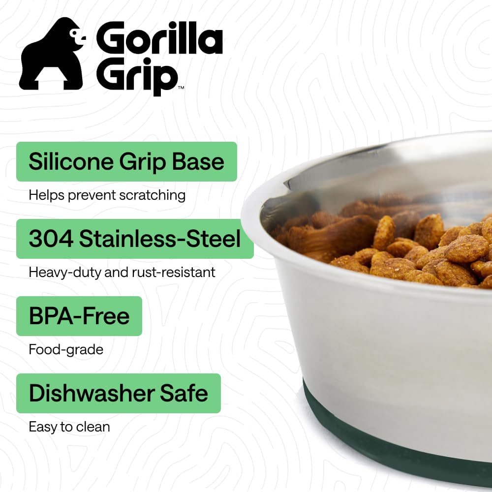GORILLA GRIP Dog Bowl Set, Food Grade 304 Stainless Steel, 8 Cup - Hunter Green / 2 Cup (Set of 2) - image 2