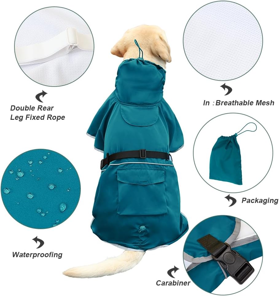 Dog Raincoat Waterproof Adjustable Rain Jacket Small Dogs Green - Blue / 5XL-Fit for 71-90 pounds - image 4