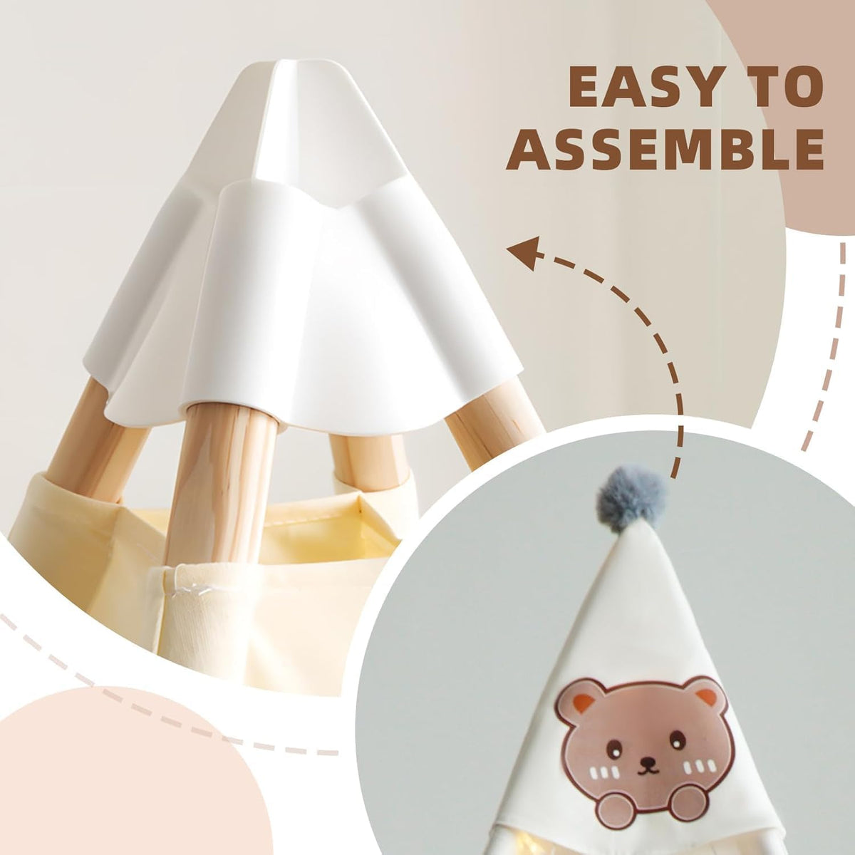 RongFa white canvas teepee tent for kids with wooden poles, flap door and mesh window - view 20