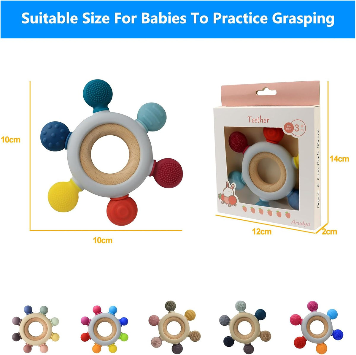 Baby Teething Toys Silicone Teethers BPA Free Silicone Rudder - Rainbow - image 4