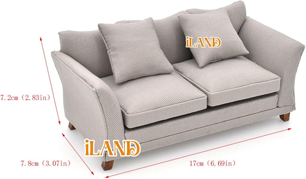 iLAND 1:12 scale dollhouse couch in turquoise blue velvet with two cushions and two pillows - view 14