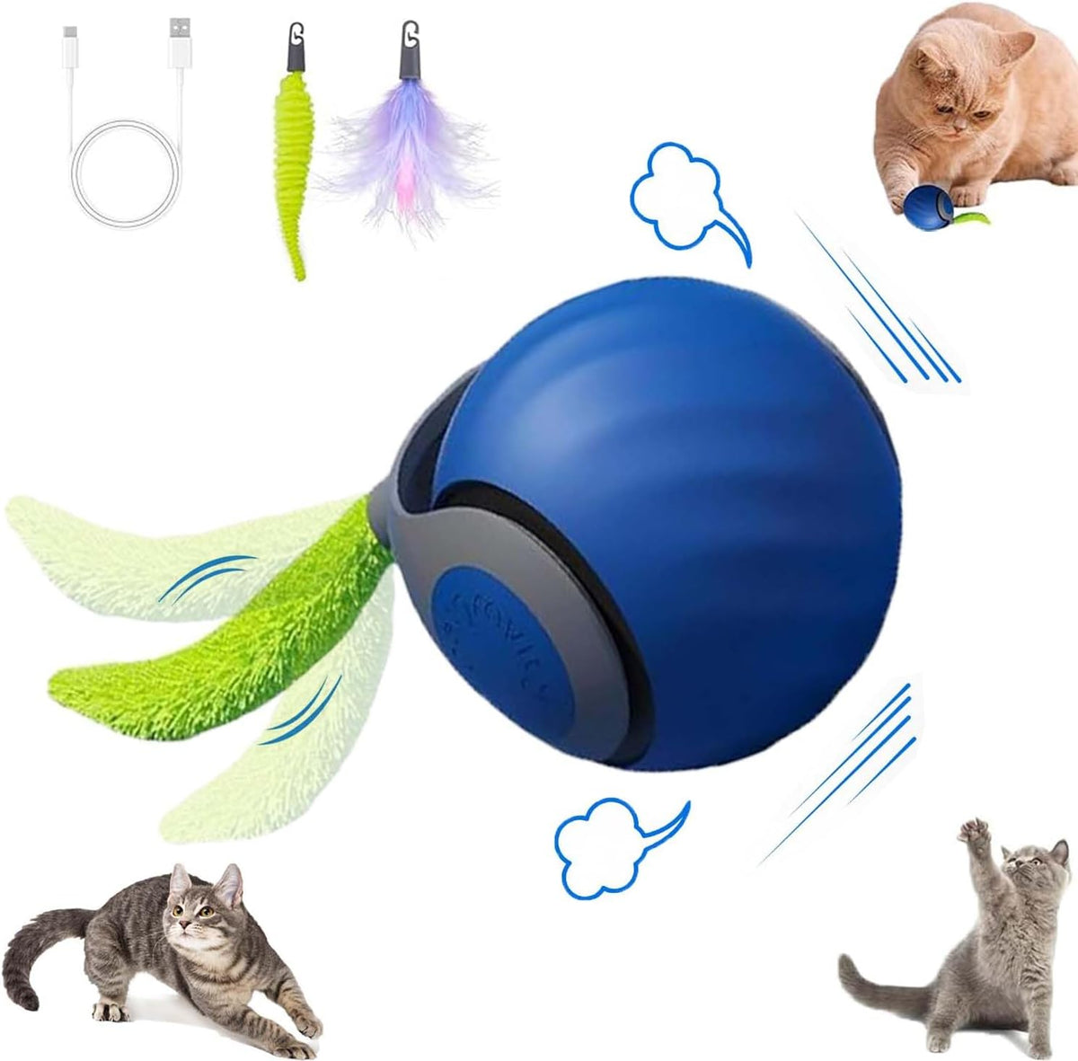 2Packs Speedy 2.0 Tail Cat Toys for Bored Indoor Adult Cats - Blue