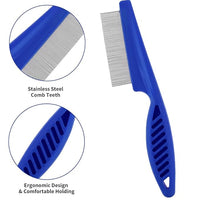 Pet Hair Comb, 2-in-1 Multifunctional Stainless Steel Pet Grooming Comb for Dog and Cat for Flea, Tear Stain Removal, and Dehairing Dogs and Cats' Face, Paws, and Body (Blue)