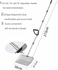 15 Inch Large Chicken coop Scoop with Ergonomic Grip Adjustable Long Handle (24-64") Chicken Poop Scooper Sifting Shovel rake Stainless Steel Metal coop Scoop (L/15 INCH)