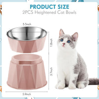 Lallisa 2 Pcs Elevated Cat Bowls, Adjustable Raised Feeder - Pink, White - image 2