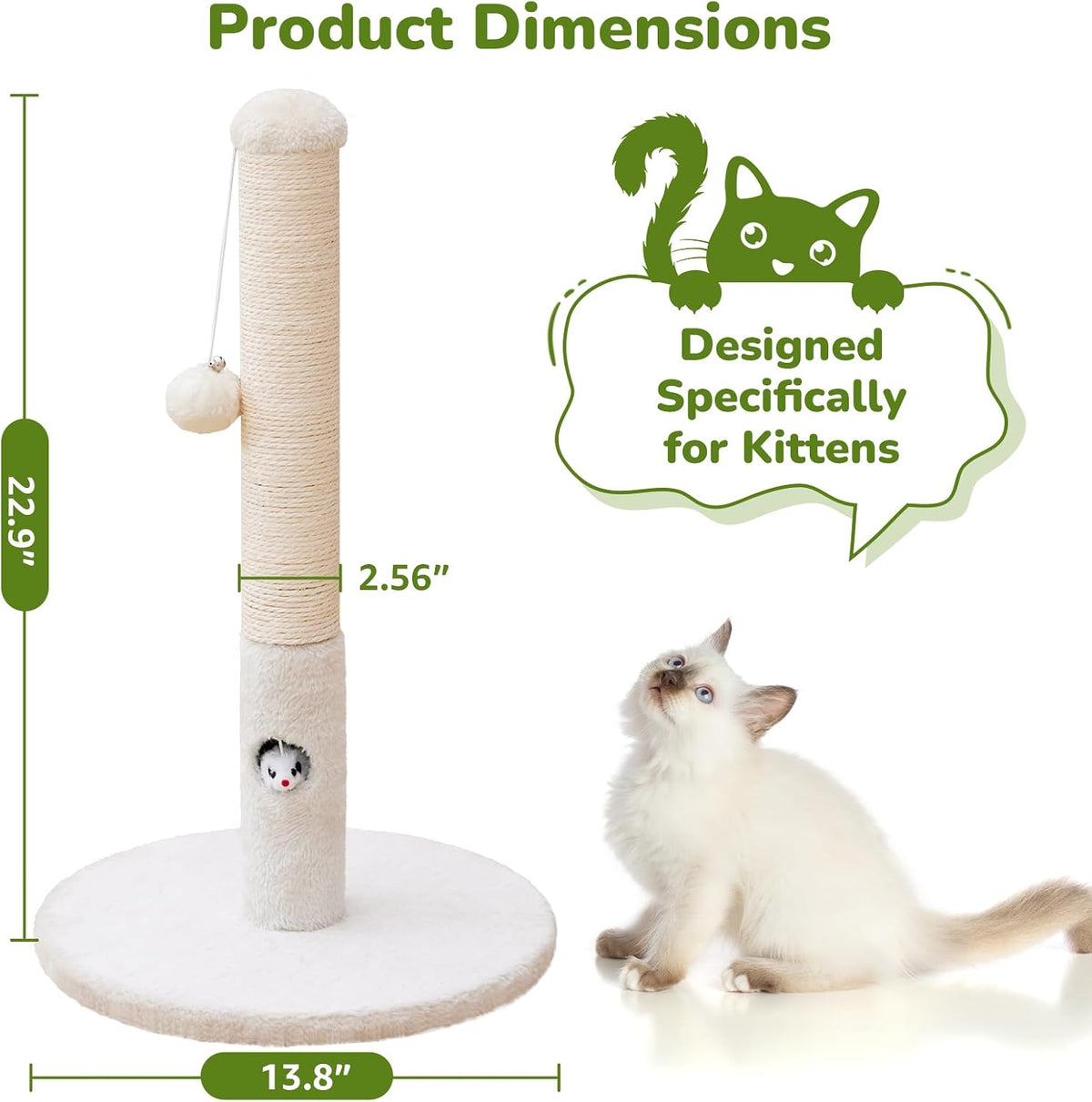 Funny Cat Scratching Posts Sturdy Scratcher Posts 33'' Off White – Essentials for Cats - Off White / 23‘’ - image 2