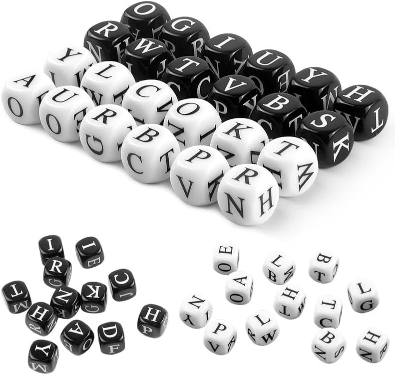 Rytopt letter dice game, 24 black and white acrylic crossword dice - view 2