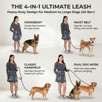 Hands Free Multifunctional Dog Leash for 1 or 2 Dogs - Winery Red - image 3