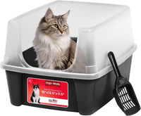 IRIS USA High Sided Cat Litter Box, Scatter Shield - Large / Black