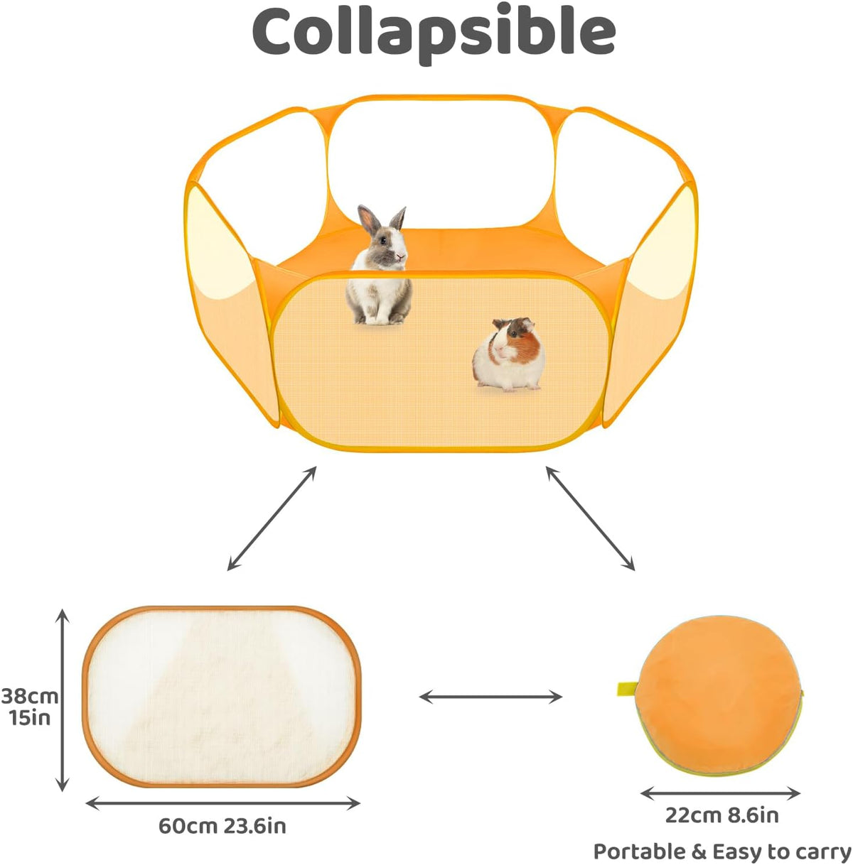 Small Animal Playpen, Pop-Up Portable Play Yard for Guinea Pigs - Orange - image 3
