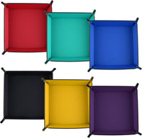 SIQUK 6 Pieces Dice Tray PU Leather Dice Rolling Tray Folding Square - Red, Green, Blue, Yellow, Violet, Black