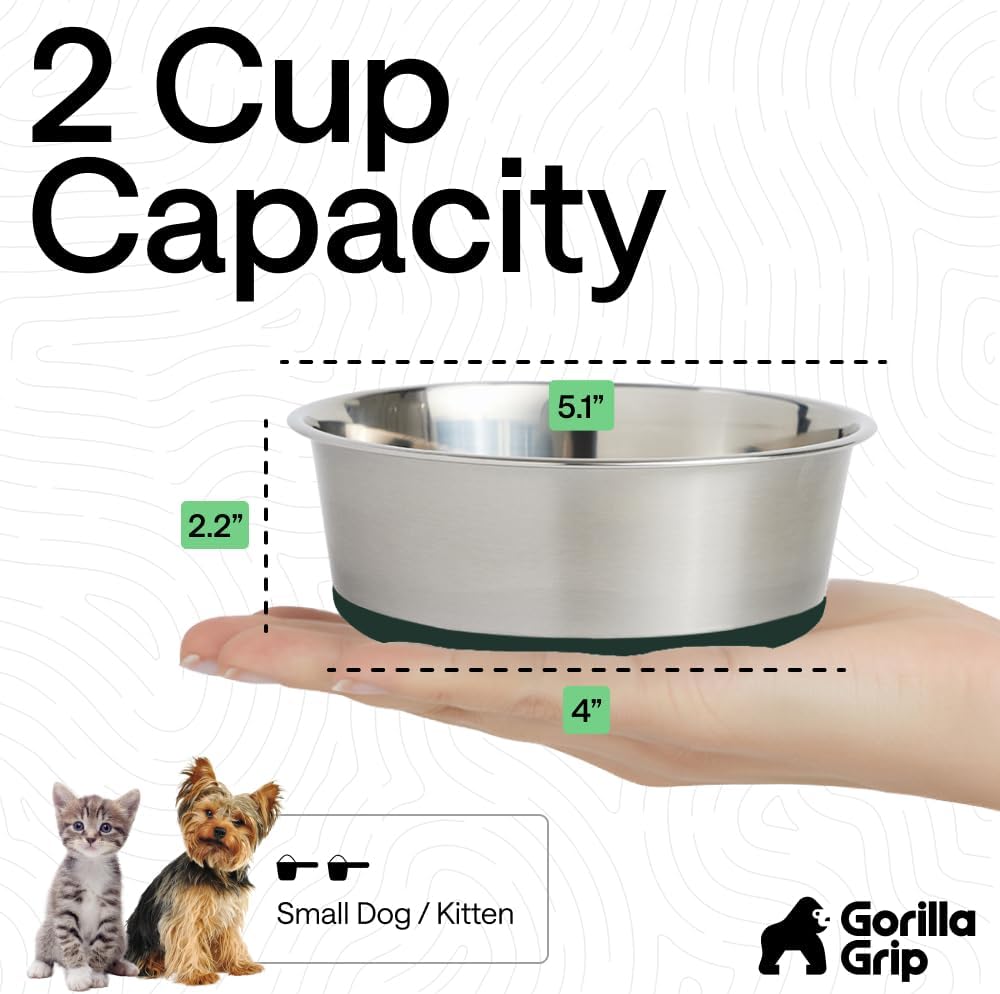 GORILLA GRIP Dog Bowl Set, Food Grade 304 Stainless Steel, 8 Cup - Hunter Green / 2 Cup (Set of 2) - image 4