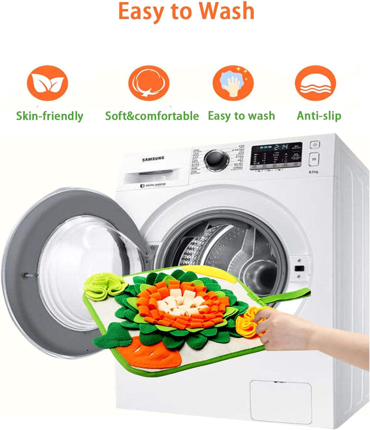 Rabbit Foraging Mat Interactive Bunny Snuffle Mat for Small Animals – Essentials for Small Pets - Orange and Green - image 3