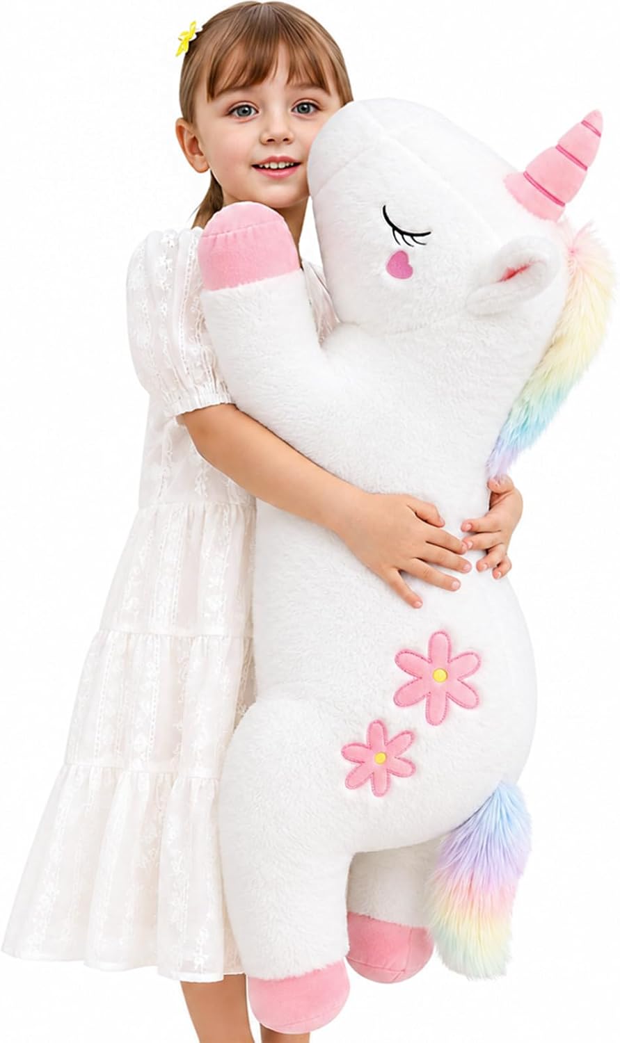 32inch Cute Giant Pink Unicorn Plush, Jumbo Soft Body Pillow Pet - White / 32 inch