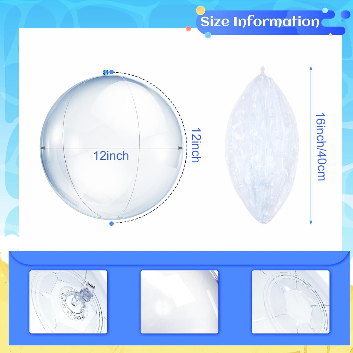 Zhanmai 6 pack of inflatable clear beach balls, 16 inch, for pool and party decorations - view 3