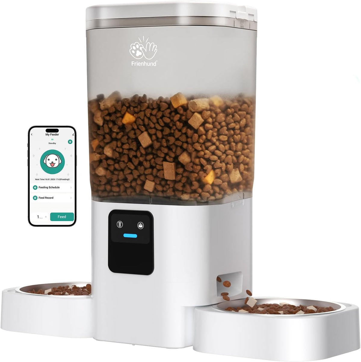 Frienhund Automatic Cat Feeder with 2K Camera: 5G WiFi Automatic Dog - White-2