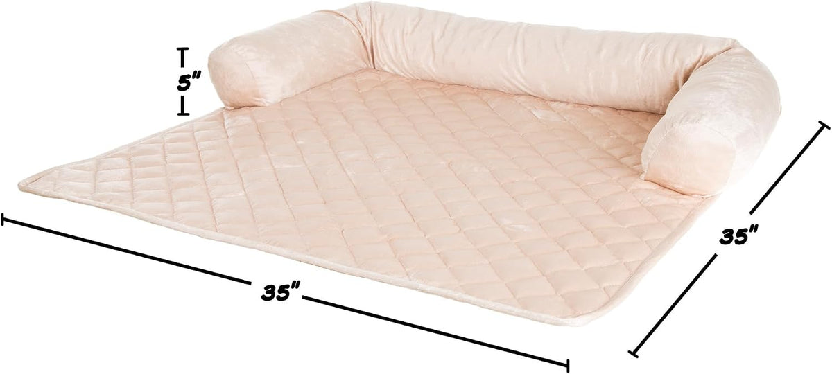 Couch Cover for Dogs - 35x35 Pet Furniture Protector with Memory Foam Neck Bolster, Quilted Fabric - Beige / Large - image 2
